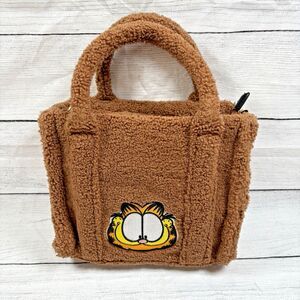 Garfield Purse Pocketbook Tote Brown Fleece Double Handle 10" X 8.25" X 4"